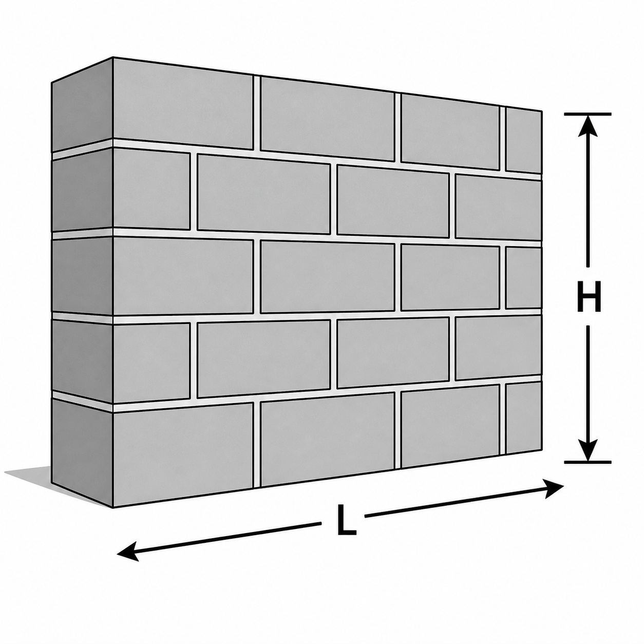 Concrete block wall diagram with height H and length L dimension arrows